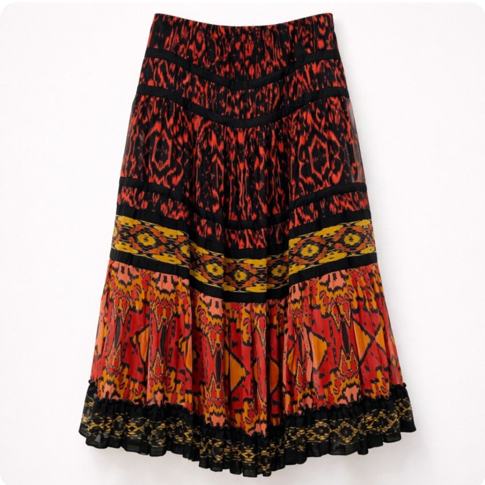 Sandy‎ Starkman Vintage Patchwork Tiered Midi Skirt | Boho Chic Revival | Size L